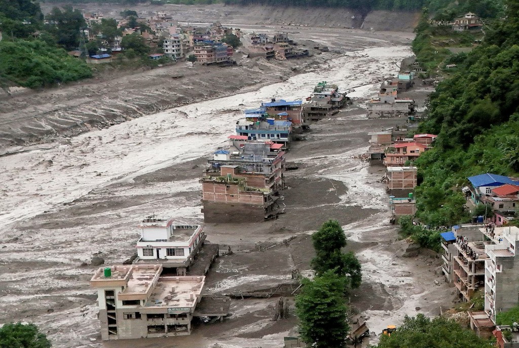 Settlement and river valley severely affected by a destructive debris flow